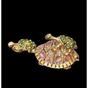 Jeweled Collection Turtle Family Hinged Enameled Trinket Box, Three Turtles Mom